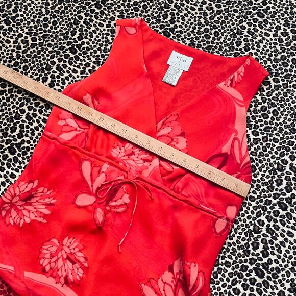 90s silk babydoll red floral top - Picture 6 of 7